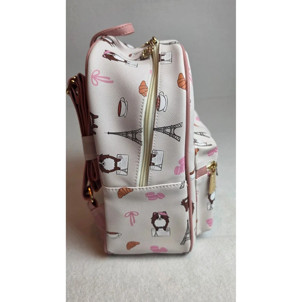 Jaxon & Friends Paris Dog Mini Backpack Pink Faux Leather Eiffel Tower NWT